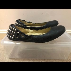 Black studded Be & D flat dress shoes